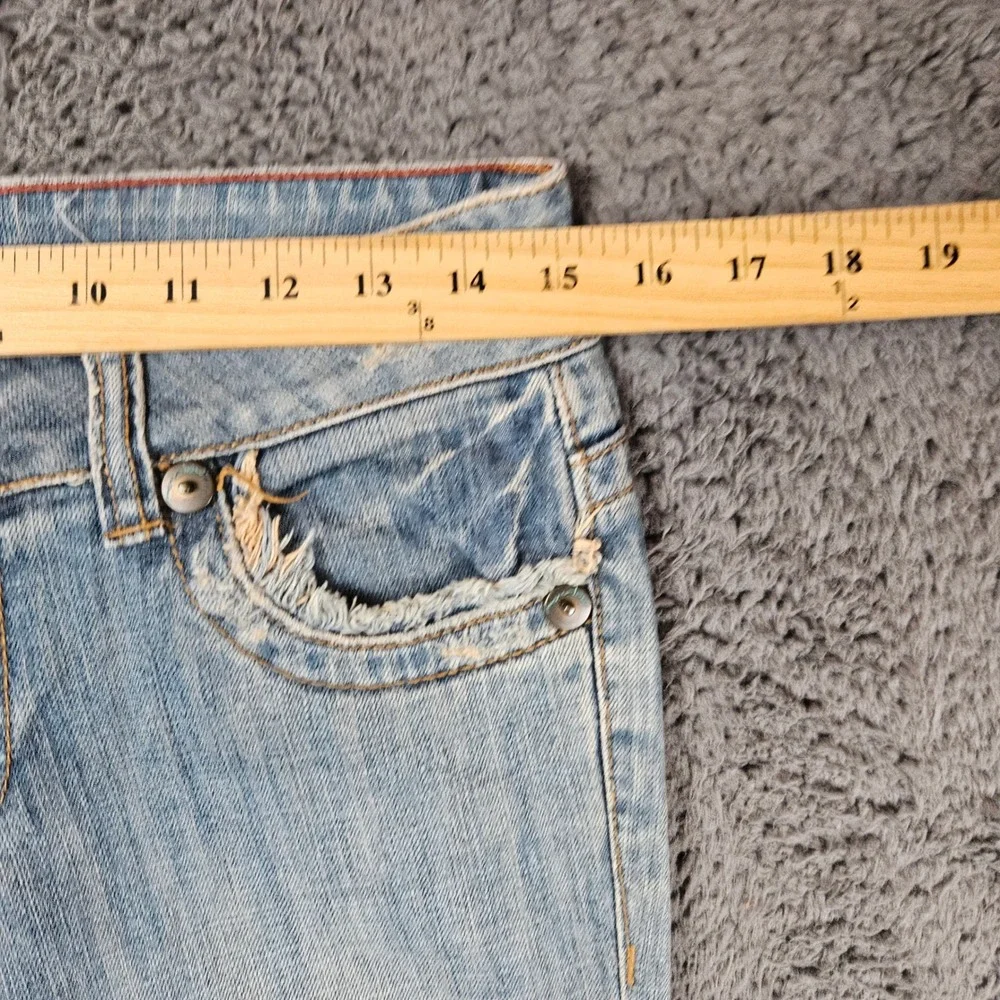 Marlow Womens Low Rise Bootcut Jeans Light Wash Distressed Patchwork 30x33‎